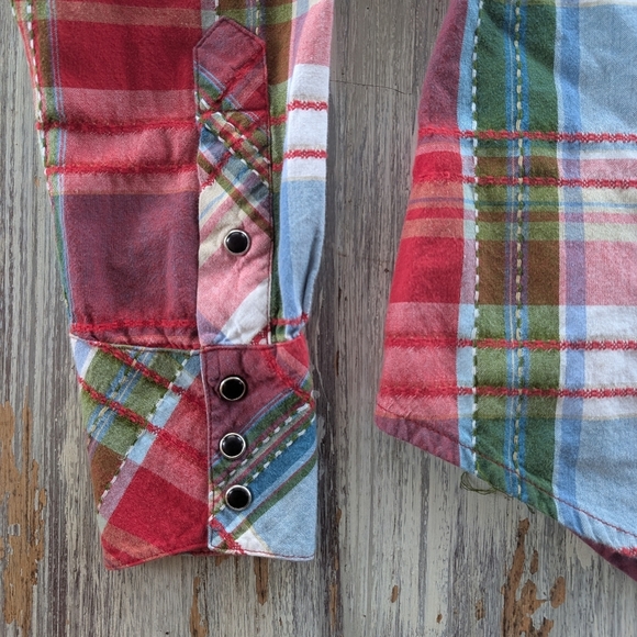 Western Denim Bank Plaid Western Snap Shirt Women's Medium - Picture 5 of 9